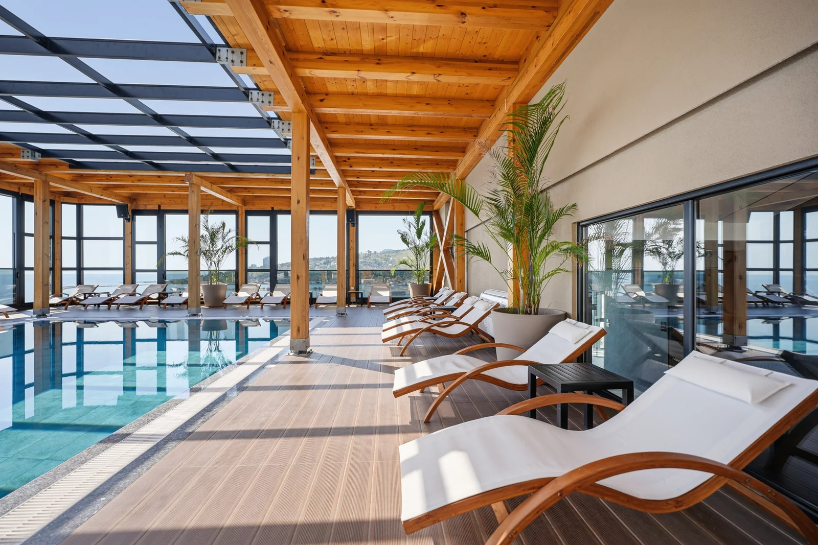 Pool interior with sea views